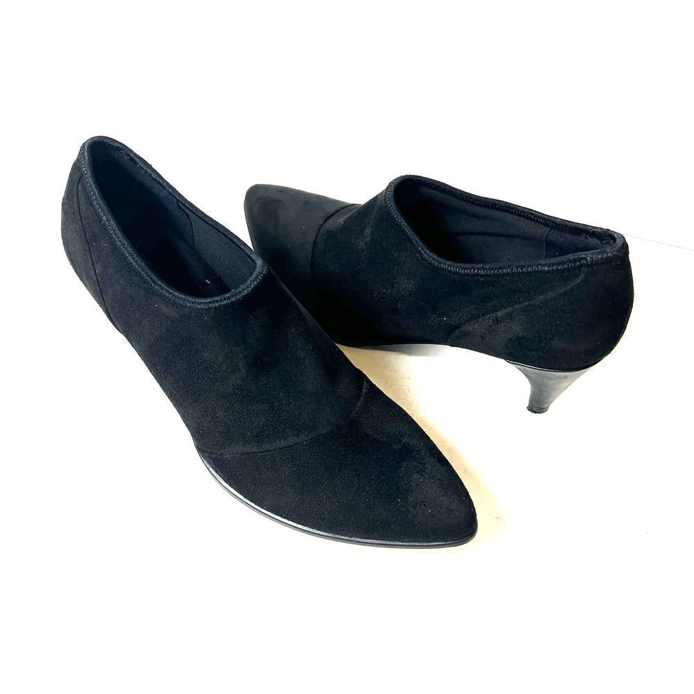 ECCO Shoes Womens EU 40 US 9.5 Slip On Comfort Casual Pump Black Faux Suede Heel